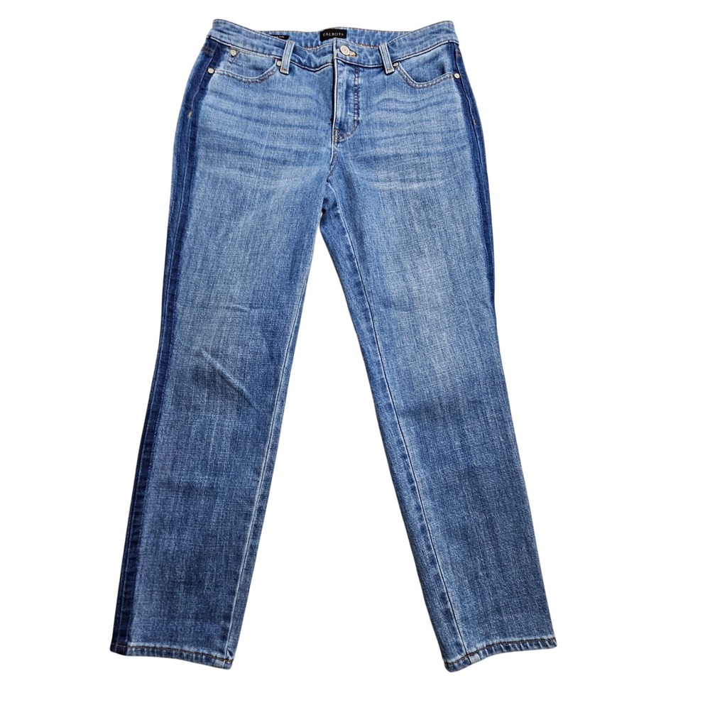 Talbots Slim Ankle Jean Women 8P Blue Panama Wash Side Stripe Denim